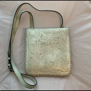 Tooled mint leather crossbody bag